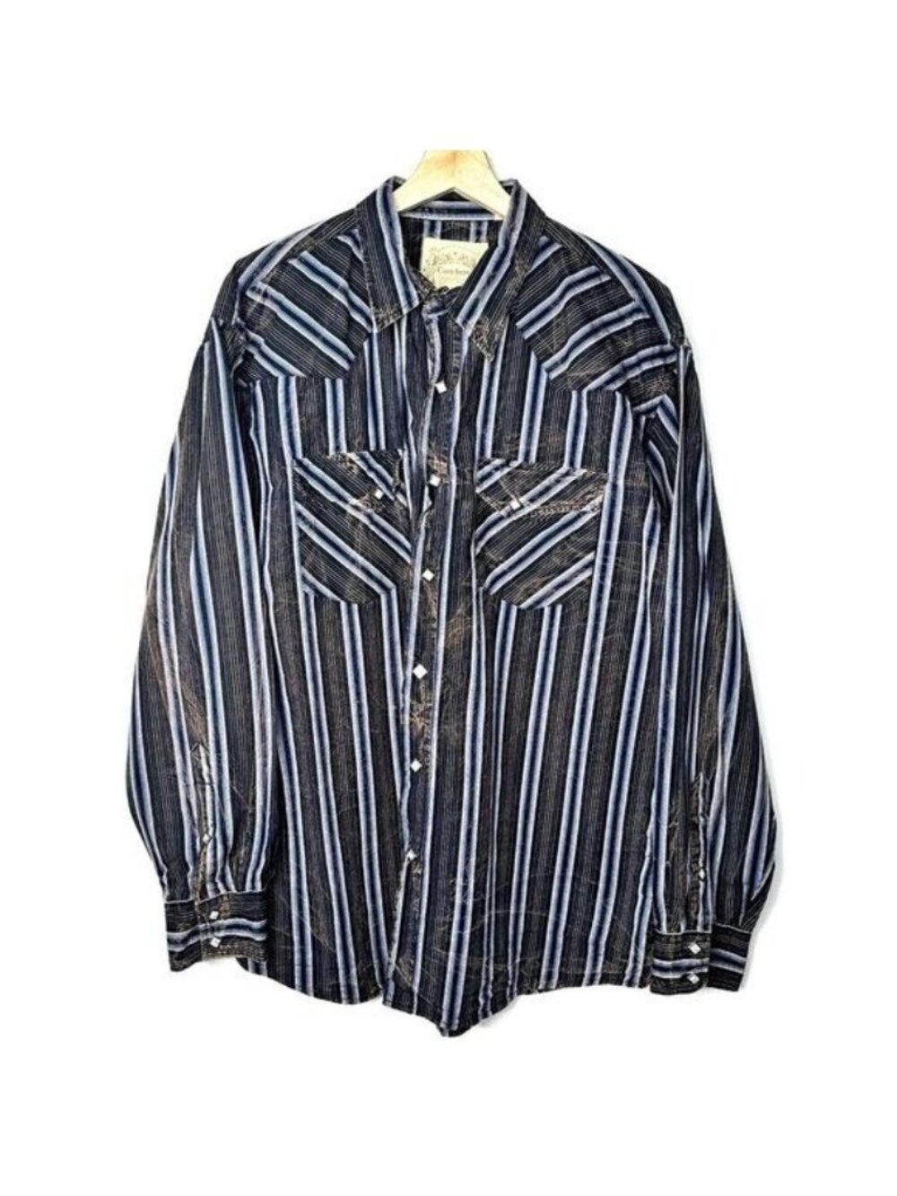 Cowboy Collection Western Pearl Snap Shirt Mens XL Blue Striped Rodeo USA Ranch